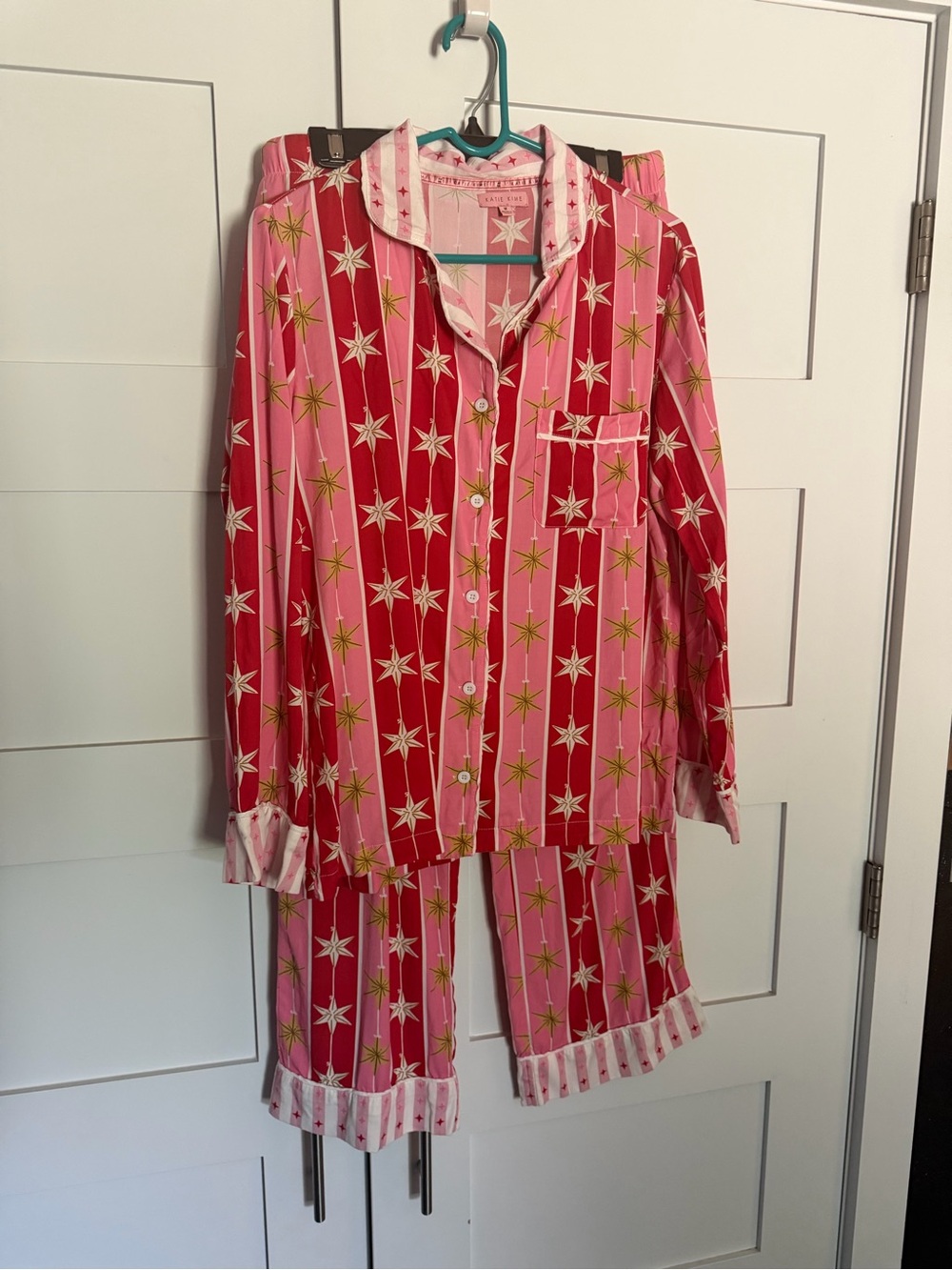 Katie Kime women’s winter Christmas Pink & Red Star Pajama Set